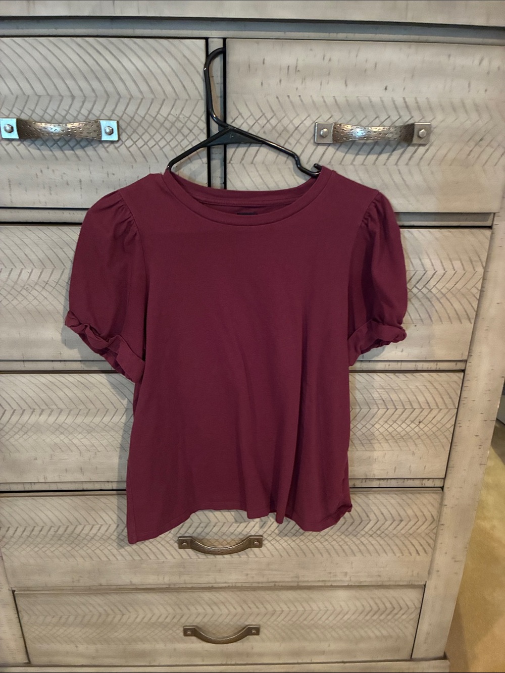 GAP Short Puff Sleeve Tee in Deep Wine